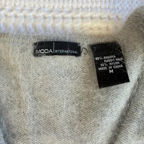 Vtg Ballet Faux Wrap Sweater Angora Blend Women M Gray Moda Int’l Soft‎ Fuzzy - Picture 4 of 12